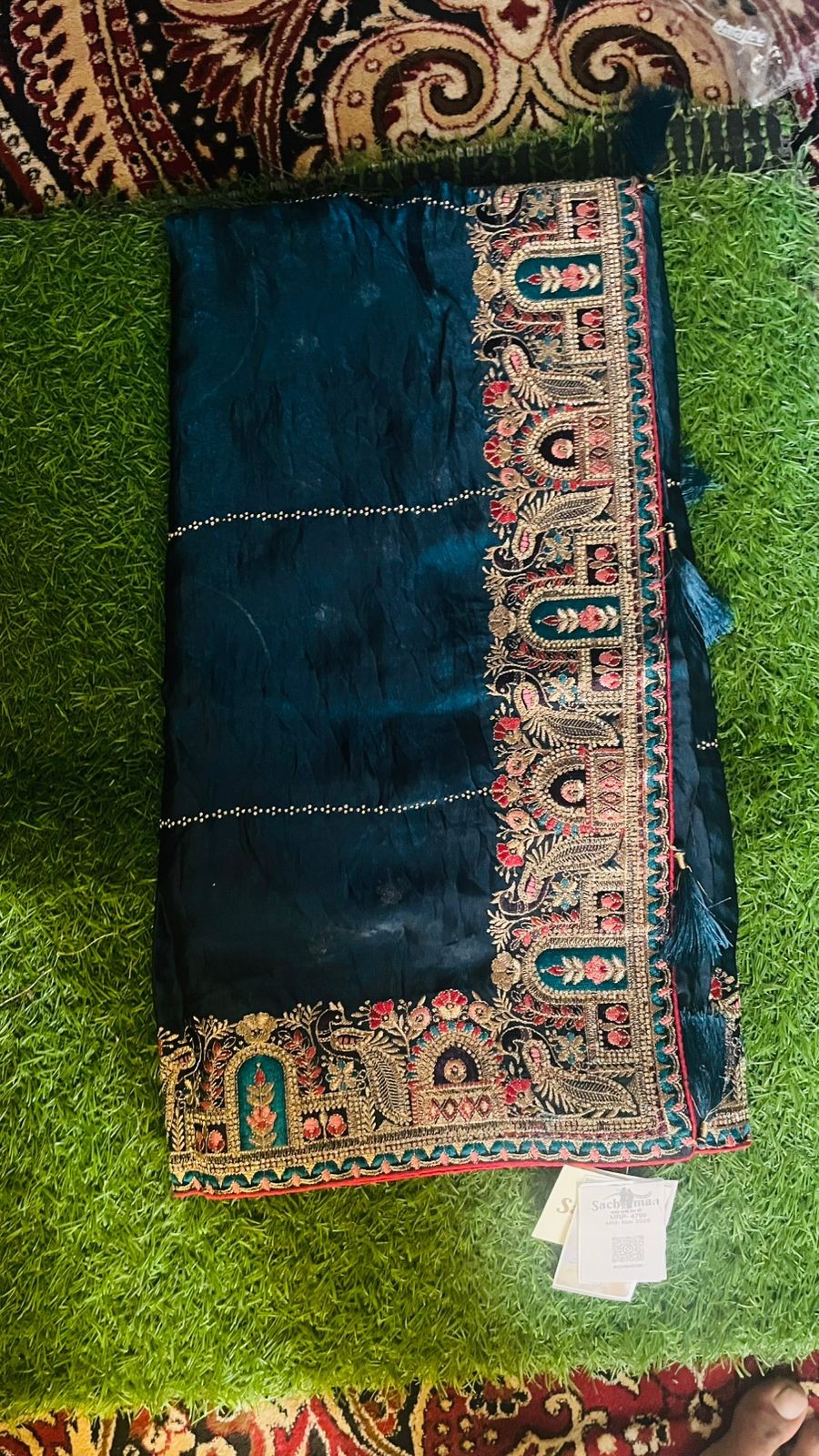 Luxurious PURE SILK NAVY BLUE SAREE with and Handwork PURE SILK NAVY BLUE SAREE